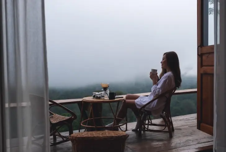 Woman enjoying peaceful simple moment